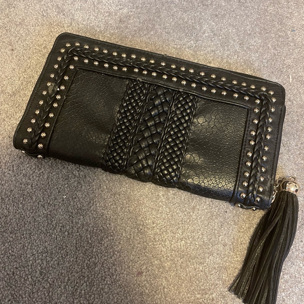 Large black wallet with a tassel